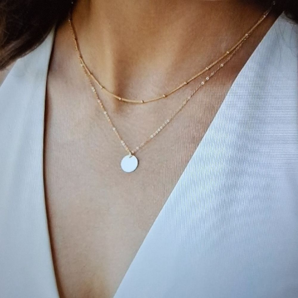 Mevecco Layered 18k Gold Plated Bead‎ Chain, Simple Pendant Elegant Necklaces